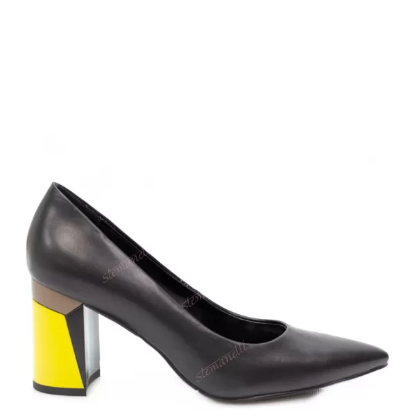 Черни елегантни дамски обувки Eliza с цветен ток