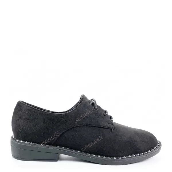 Черни дамски обувки на нисък ток от еко велур