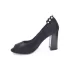 Черни дамски елегантни обувки на ток с перли и отворени пръсти