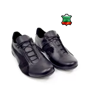 Български мъжки обувки от кожа и велур в черно...
