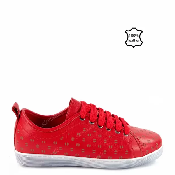 Дамски спортни обувки от естествена кожа в червено 26714