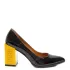 Черни лачени дамски обувки Eliza с жълт ток...