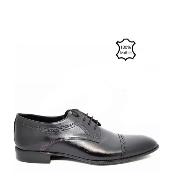 Черни мъжки официални обувки с декоративна перфорация 11959