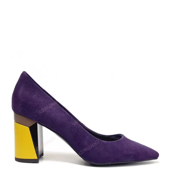 Лилави елегантни дамски обувки Eliza с цветен ток
