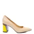 Бежови елегантни дамски обувки Eliza с цветен ток
