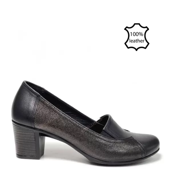 Ежедневни черни дамски обувки с ток 21016-1