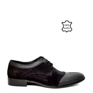 Черни мъжки елегантни обувки от естествена кожа и набук