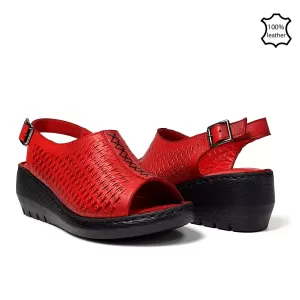 Червени дамски сандали от естествена кожа 23953-3...
