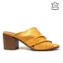 Дамски летни чехли от естествена кожа на ток в жълто