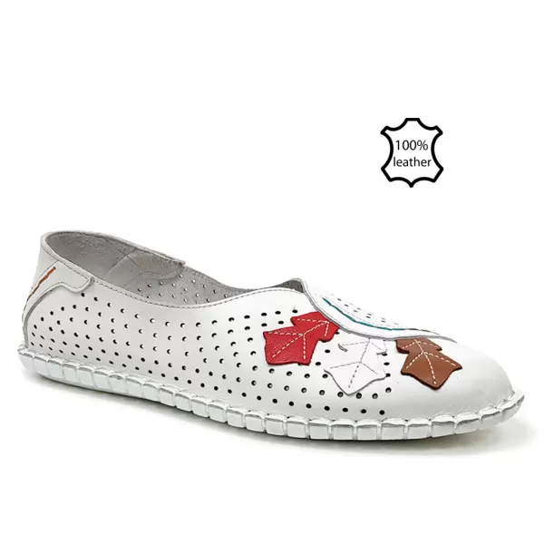 Бели дамски летни обувки от естествена кожа с шито ходило