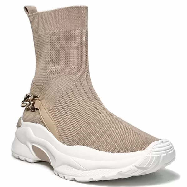 Бежови дамски маратонки тип чорап 34085-2