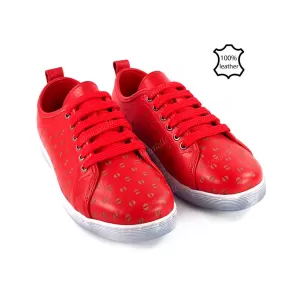 Дамски спортни обувки от естествена кожа в червено...
