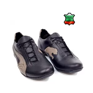 Български мъжки обувки от кожа в черно и сиво...