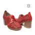Червени летни дамски обувки с връзки на ток
