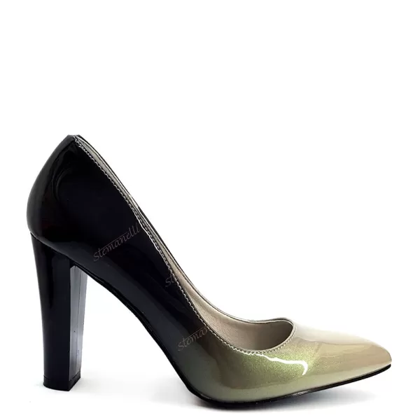 Дамски елегантни обувки на ток в сиво и черно