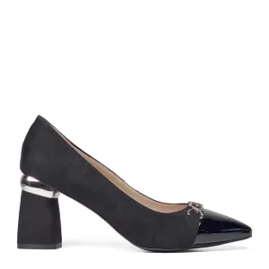 Черни дамски елегантни обувки Eliza от велур и лак...