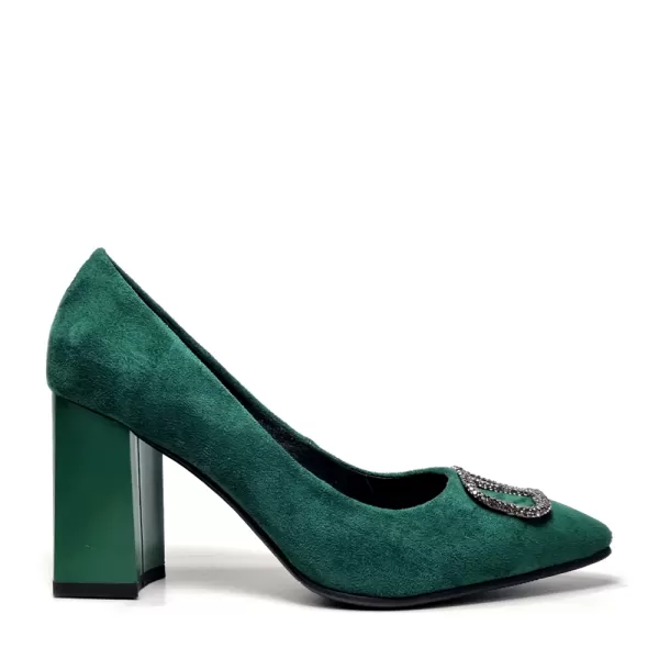Зелени дамски елегантни обувки Eliza от велур 21091-2