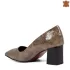 Лачени дамски елегантни обувки в бежово с кроко принт 21177-3