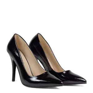 Черни лачени дамски елегантни обувки на висок ток ...