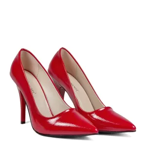 Червени лачени дамски елегантни обувки на висок то...