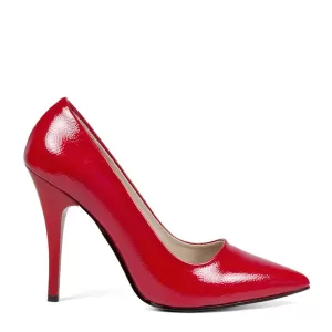 Червени лачени дамски елегантни обувки на висок то...