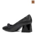 Черни кожени дамски елегантни обувки с широк ток 21202-1