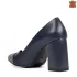 Кожени дамски елегантни обувки с висок ток в син цвят 21203-2