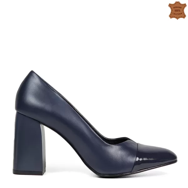 Кожени дамски елегантни обувки с висок ток в син цвят 21203-2