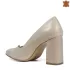 Кожени дамски елегантни обувки с висок ток в бежов цвят 21203-3