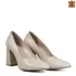 Кожени дамски елегантни обувки с висок ток в бежов цвят 21203-3