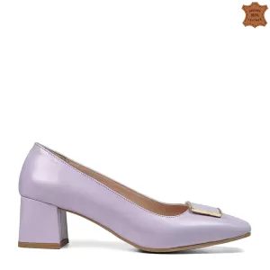 Дамски елегантни обувки от естествена кожа в лилав...