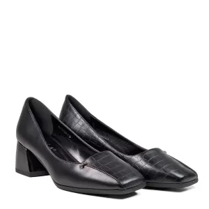 Стилни черни дамски обувки Eliza с широк ток 21338-1