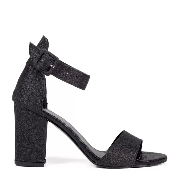 Черни дамски елегантни сандали от сатен на висок ток 21192-1