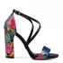 Дамски сандали с висок ток в черно с флорални мотиви 21245-1