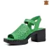 Зелени дамски сандали от естествена кожа с модерен ток 21265-1