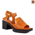 Оранжеви дамски сандали от естествена кожа с модерен ток 21265-2