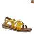 Равни дамски сандали от естествена кожа в жълт цвят 21293-4