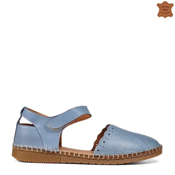 Летни сини дамски обувки със затворени пръсти и пета 21317-2