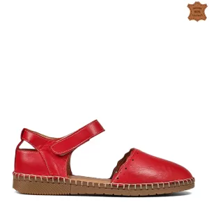 Летни червени дамски обувки със затворени пръсти и пета 21317-4