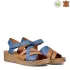 Удобни дамски сандали естествена кожа в синьо и кафяво 21320-4