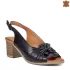Дамски сандали от черна естествена кожа с ток 21329-1