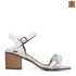 Бели дамски сандали от естествена кожа с широк ток 21330-2