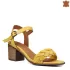 Дамски сандали от естествена кожа в жълто с широк ток 21330-3