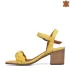 Дамски сандали от естествена кожа в жълто с широк ток 21330-3