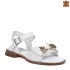 Бели дамски сандали от естествена кожа с ниска подметка 21354-2