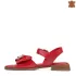 Червени дамски сандали от естествена кожа с ниско ходило 21354-3