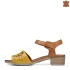 Кожени дамски ежедневни сандали в жълто с нисък ток 21378-5