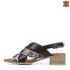 Дамски сандали от естествена кожа в черно с нисък ток 21404-1
