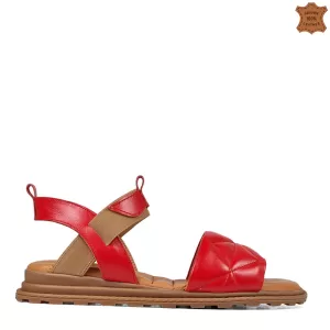 Дамски равни сандали от естествена кожа в червен цвят 21407-3