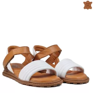 Дамски ниски сандали от естествена кожа в бяло и кафяво 21408-1